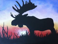 236x181 Silhouette Of A Moose In A Grove Of White Birch Trees Acrylic - Moose Silhouette Painting