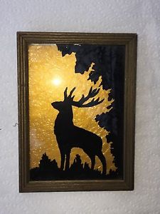 225x300 Vintage Reverse Silhouette Painting Moose Animals Woods Ebay - Moose Silhouette Painting
