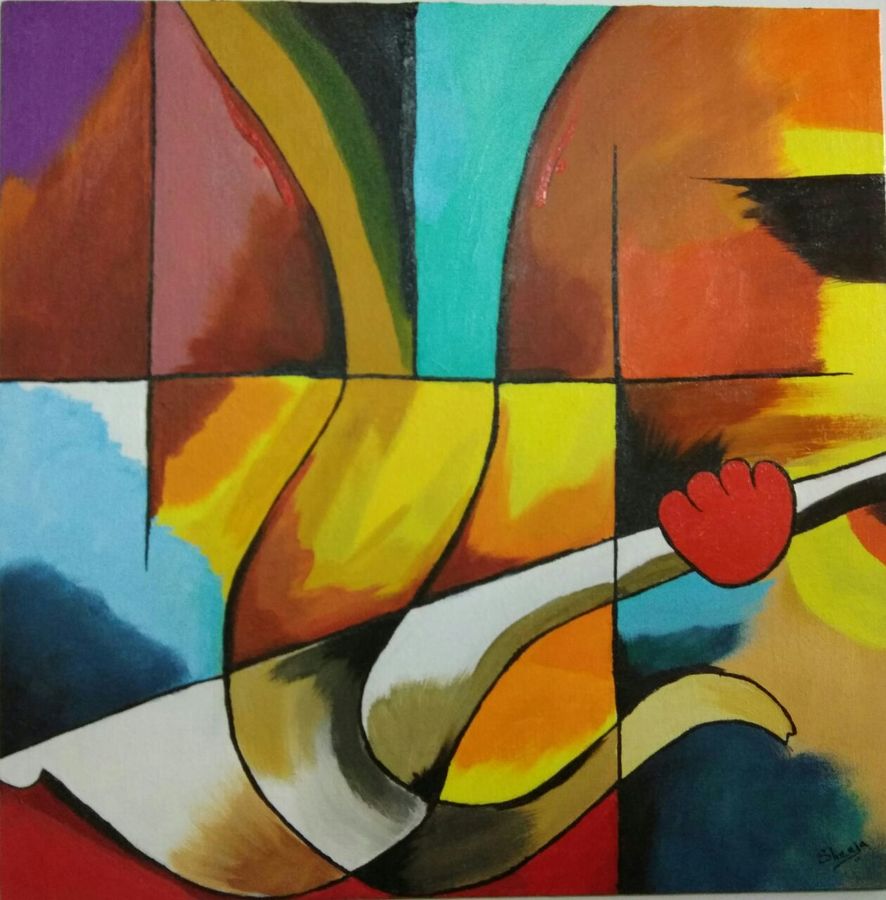 886x900 Ganesha With Is Mesmerising Music Hindu Modern Art Painting By - Morden Painting