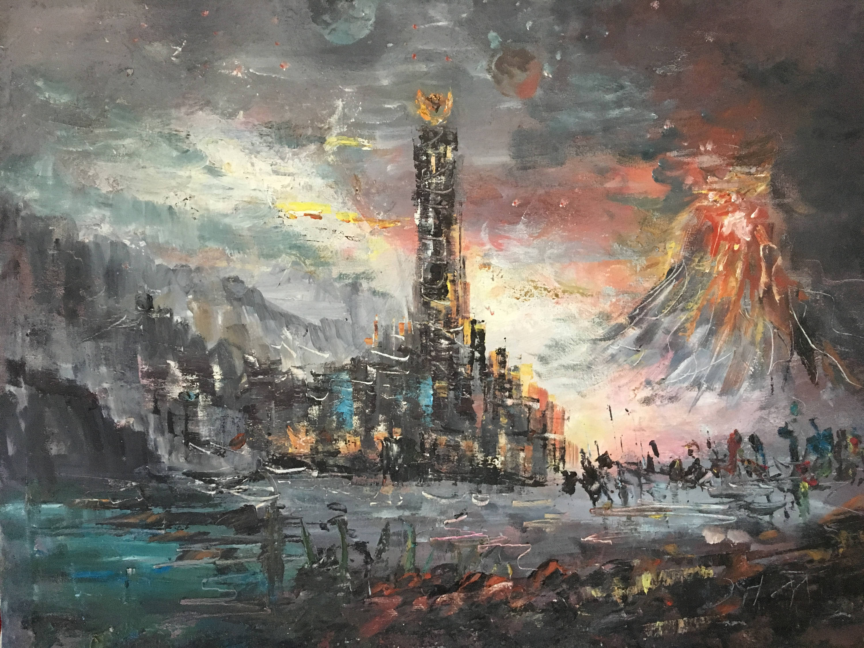3000x2250 Mordor Lord Of The Rings Themed Original Oil Painting - Mordor Painting