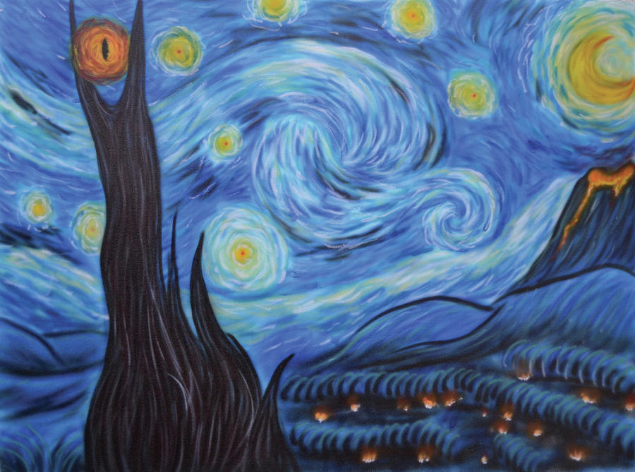 900x669 Syfy Starry Night In Mordor Painting By Shawn Palek - Mordor Painting