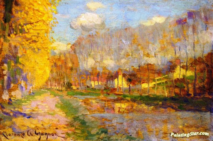 720x477 Canal Du Loing, Moret Artwork By Clarence Gagnon Oil Painting - Moret Painting