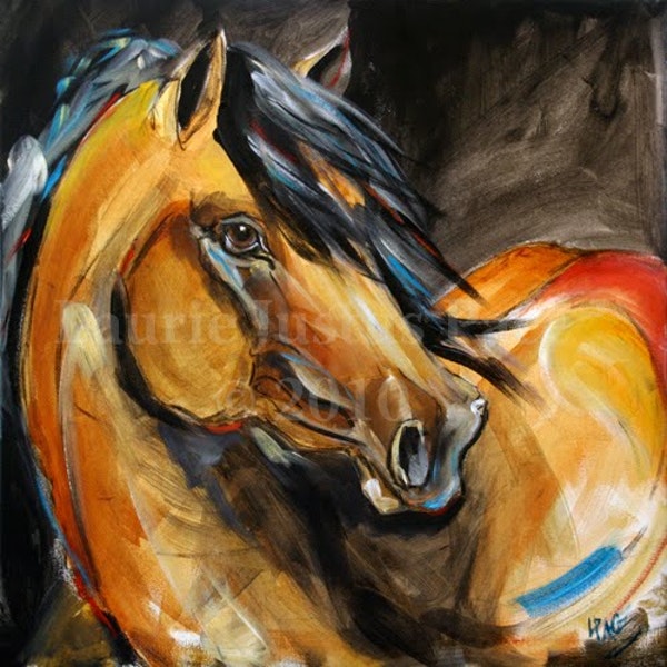 600x600 The Morgan Contemporary Modern Equine Art Horse Mixed Media - Morgan Horse Painting
