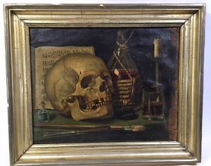 300x236 Antique 18th C. Museum Quality Original Skull Vanitas Memento Mori - Mori Painting