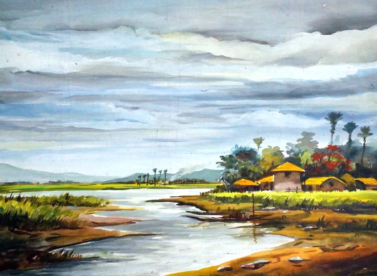 770x564 Saatchi Art Beauty Of Morning Village - Morning Painting