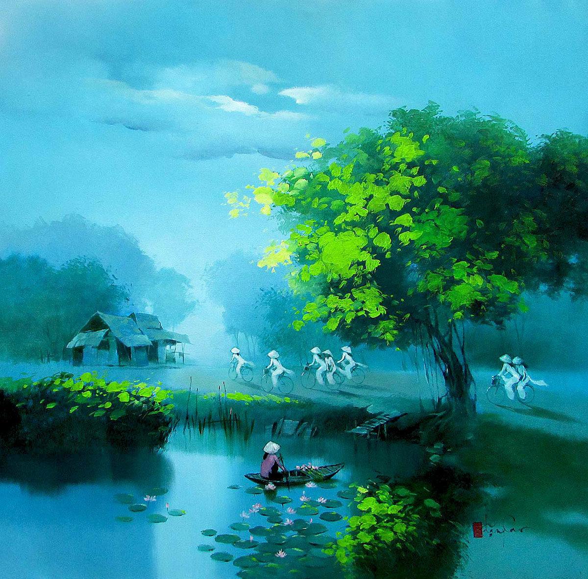 1200x1183 Dang Can Asian Landscape Painting Early Morning 02 - Morning Painting