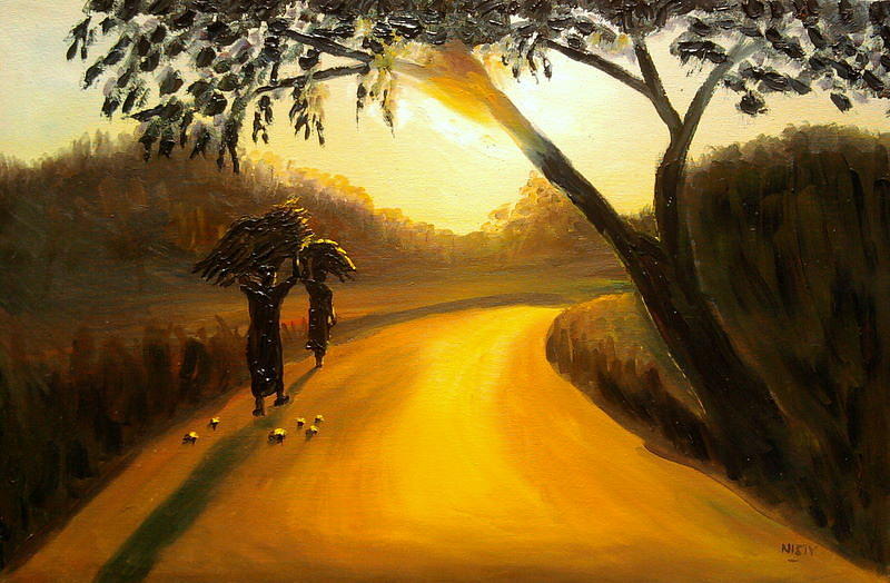 800x524 Firewood Women @ Sunrise Painting By Nisty Wizy - Morning Sunrise Painting