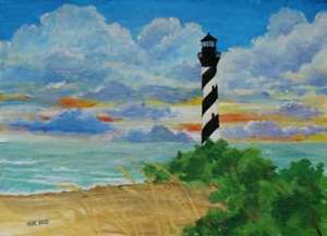 300x217 Lighthouse Colorful Morning Sunrise Aceo Painting Original - Morning Sunrise Painting