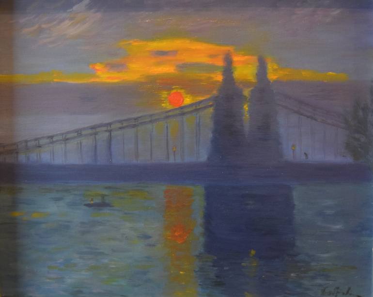 770x613 Saatchi Art Hammersmith Bridge. Sunrise. Painting By Natalia Bobrova - Morning Sunrise Painting