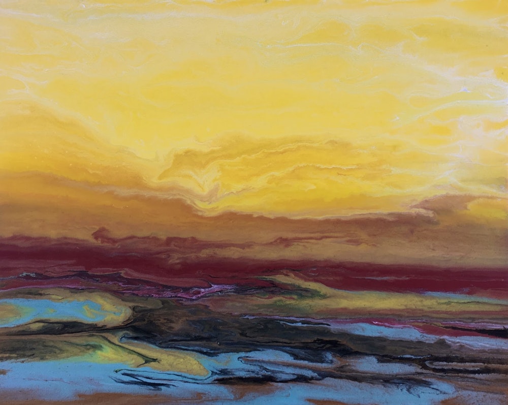 1000x797 Abstract Landscape,sunset, Sunrise Art Painting Golden Hour By - Morning Sunrise Painting