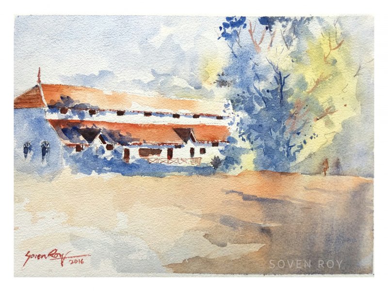 800x600 Morning Walk By Artist Soven Roy Landscape Art Watercolor - Morning Walk Painting