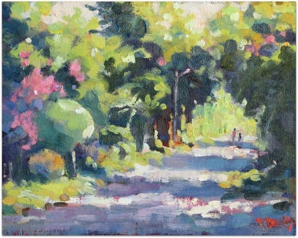 600x481 Morning Walk In The Village Oil Painting By Malcolm Dewey Art - Morning Walk Painting