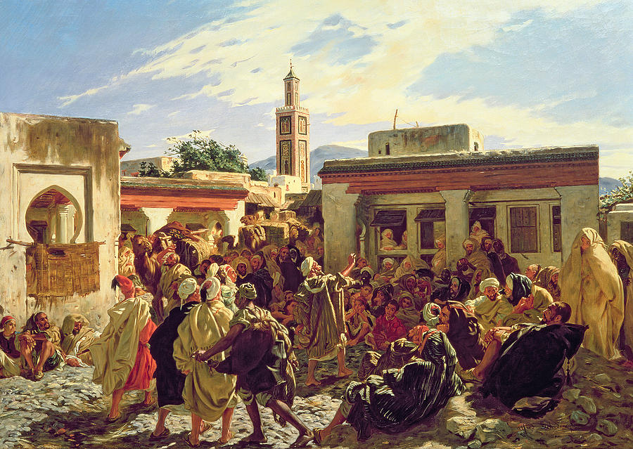 900x639 The Moroccan Storyteller Painting By Alfred Dehodencq - Moroccan Painting