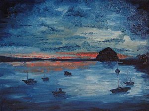 300x225 Morro Bay At Night Painting By Tatiana Coffman - Morro Bay Painting