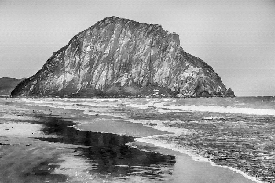 900x600 Morro Bay Black And White Painting By David Millenheft - Morro Bay Painting