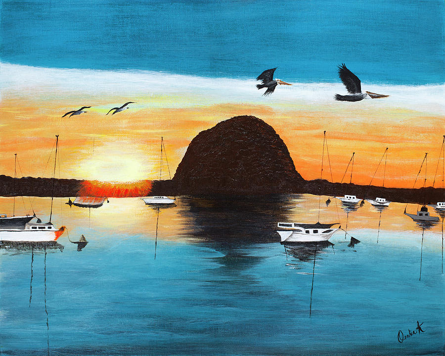 900x719 Morro Bay Sunset Painting By Oralia Kruse - Morro Bay Painting