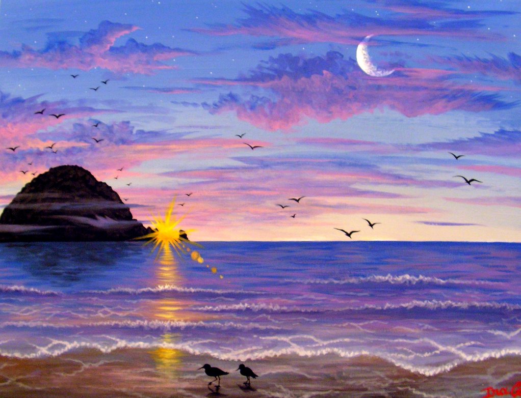 1022x782 Morro Bay Sunset By Nevuela - Morro Bay Painting