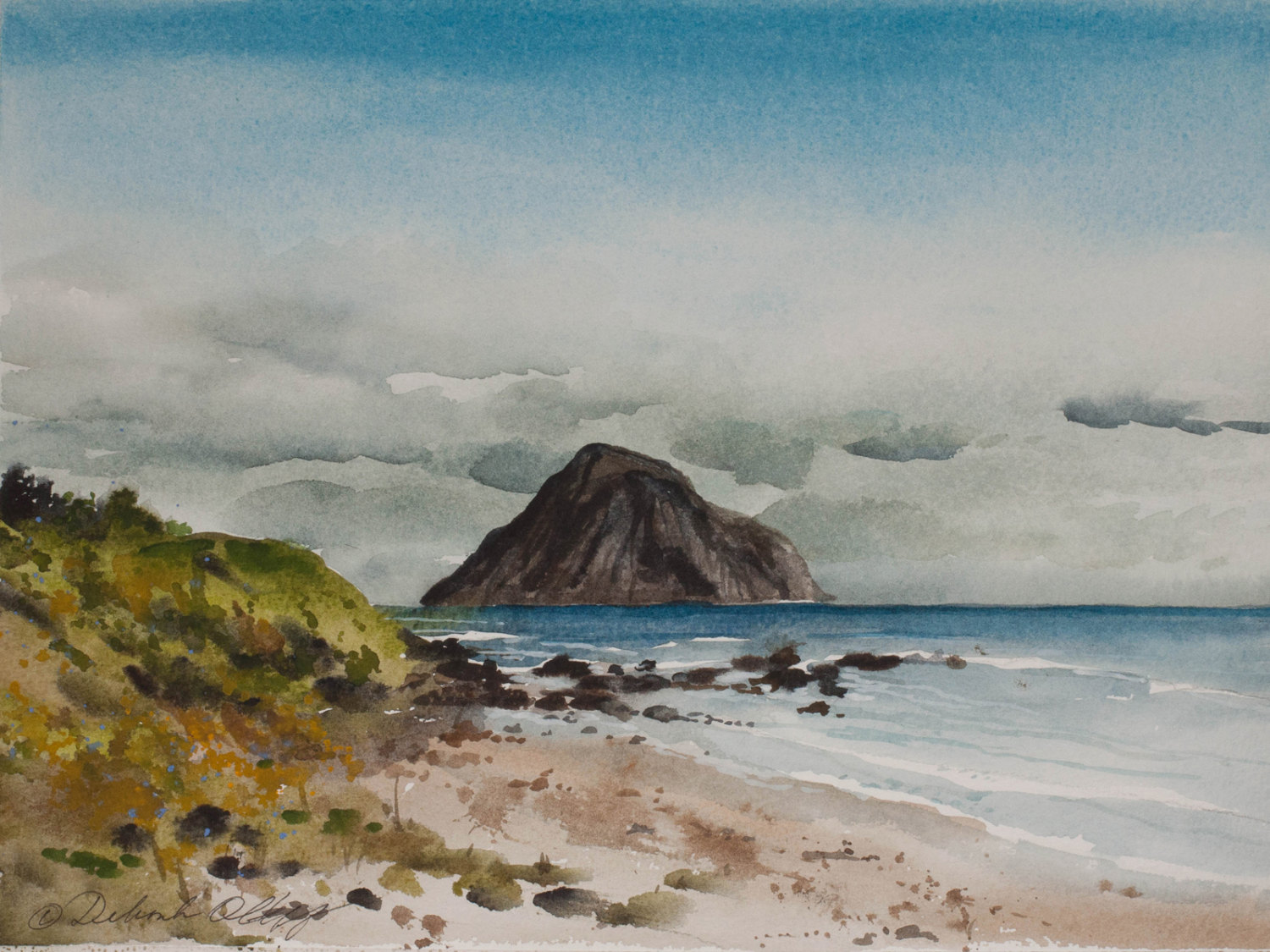 1500x1125 Morro Rock Watercolor Original Painting Morro Bay - Morro Bay Painting