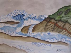 300x225 Cloudy Day In Morro Bay Watercolor Painting Beach Storm Waves - Morro Bay Painting