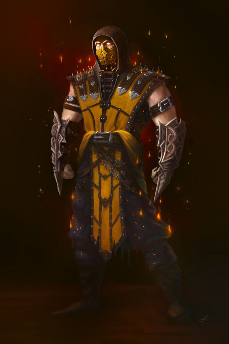 730x1095 Mortal Kombat X Scorpion Concept Art By Adammiconi - Mortal Kombat Painting