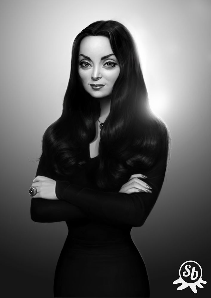 707x1000 The Black Rose Goth - Morticia Addams Painting