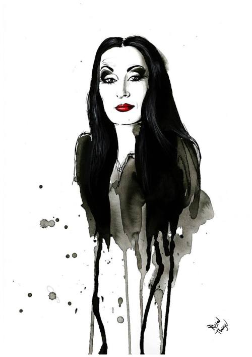 500x707 Art Black Dark Watercolor Ink Goth Morticia Addams Artists - Morticia Addams Painting
