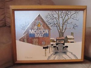 300x225 H. Hargrove Signed Morton Salt Barn Oil Painting, 12 X 16 Wood - Morton Salt Painting