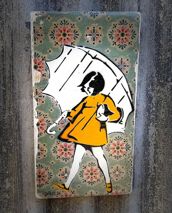 570x705 Morton Salt Girl Graffiti Art Painting On Photo Transfer - Morton Salt Painting