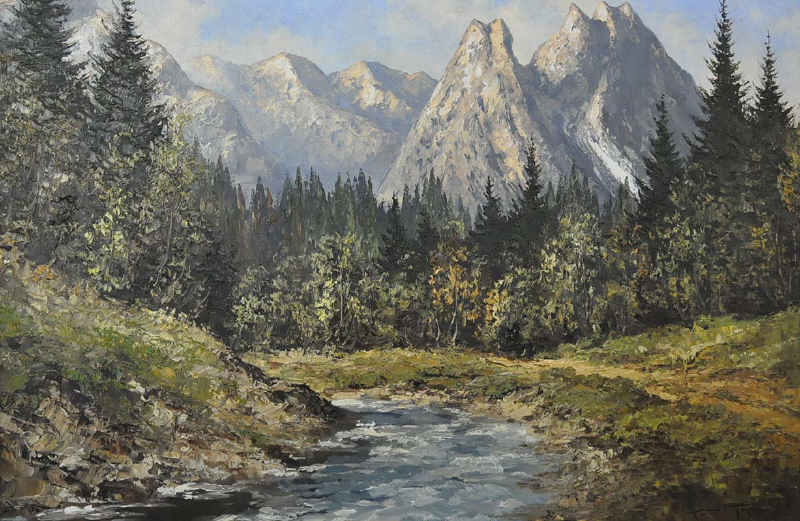 800x521 Sgd. Kurt Moser Oil Painting Wsnowcapped Mountain - Moser Painting