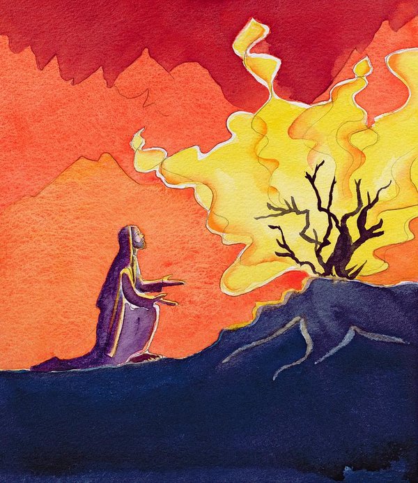 600x692 God Speaks To Moses From The Burning Bush Art Print By Elizabeth Wang - Moses And The Burning Bush Painting