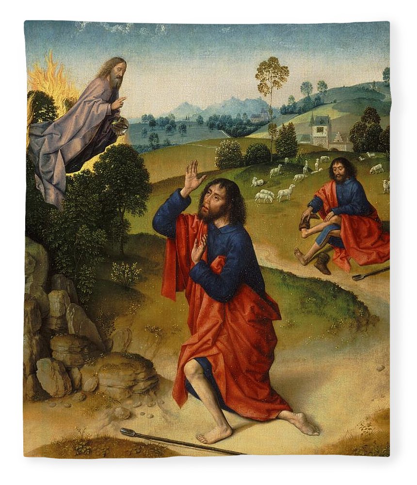 860x1000 Moses And The Burning Bush Fleece Blanket For Sale By Dieric Bouts - Moses Burning Bush Painting