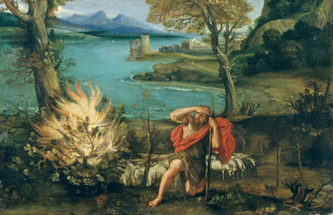 675x436 The Father Looks For Repentances Farmer Looks For Fruit - Moses Burning Bush Painting