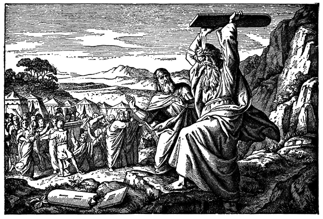 640x435 Moses Breaks The Stone Tablets On Which The Ten Commandments Are - Moses Ten Commandments Painting