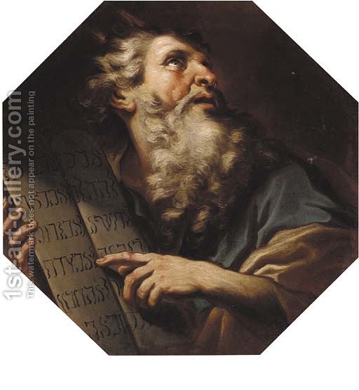 512x555 Moses Receiving The Ten Commandments Antonio Zanchi Reproduction - Moses Ten Commandments Painting