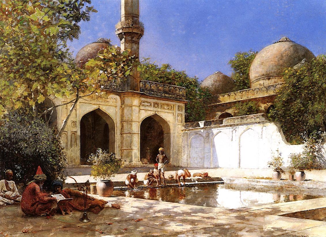 1131x821 Edwin Lord Weeks Figures In The Courtyard Of A Mosque Painting - Mosque Painting