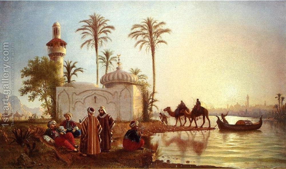 1000x591 Evening Smoke By The Mosque Fortunato Arriola Reproduction 1st - Mosque Painting