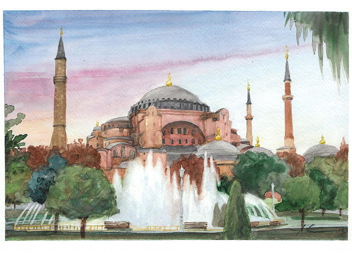 700x544 Istanbul Mosque Watercolor Painting By Mike Theuer Daler Rowney - Mosque Painting