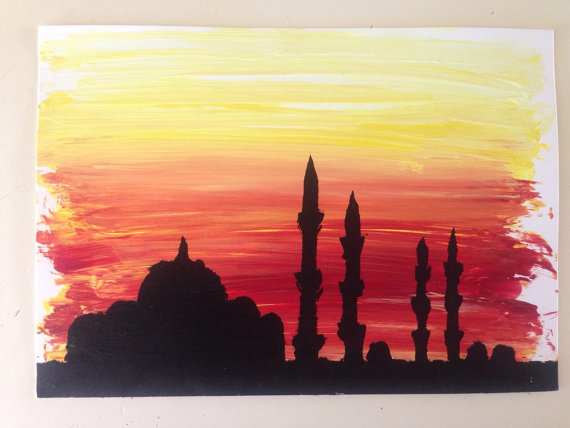 570x428 Red Amp Black Mosque Painting 29.5 X 21cm - Mosque Painting