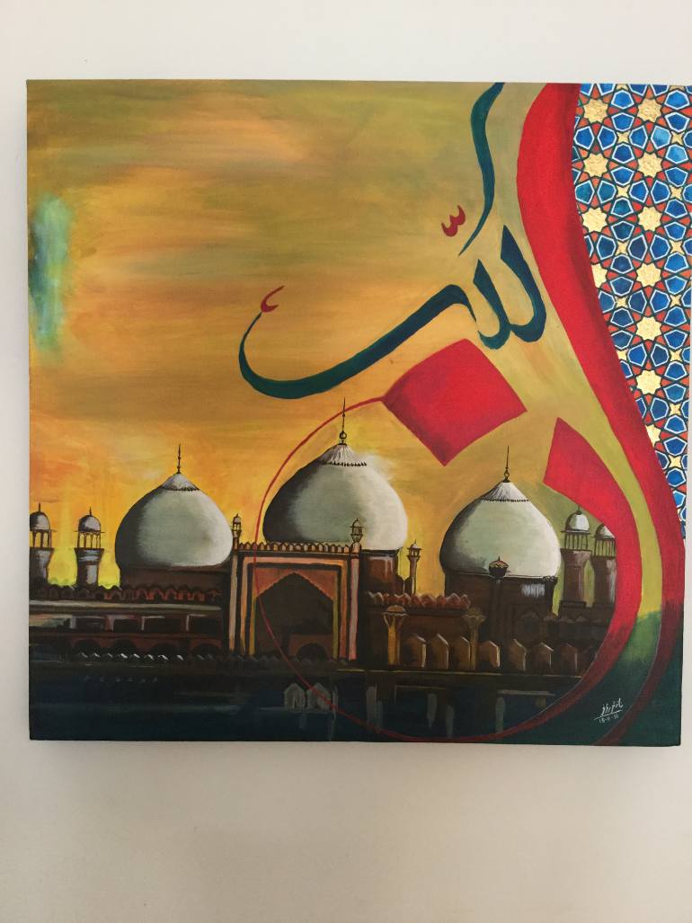 770x1027 Saatchi Art Badshahi Mosque Painting By Nazish Rauf - Mosque Painting