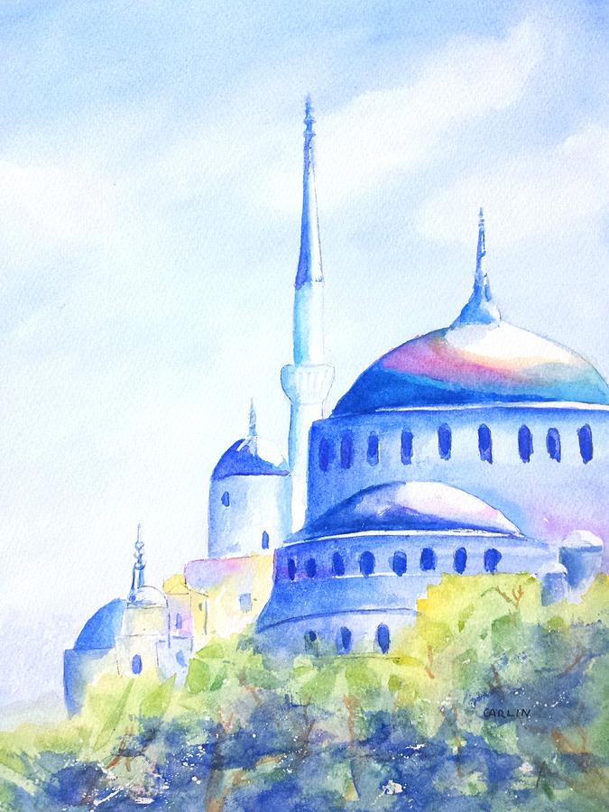 675x900 Blue Mosque Istanbul Turkey Painting By Carlin Blahnik - Mosque Painting