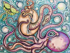 300x226 Lisa Luree Art Original Octopus Snake Scorpion Luna Moth Painting - Moth Painting