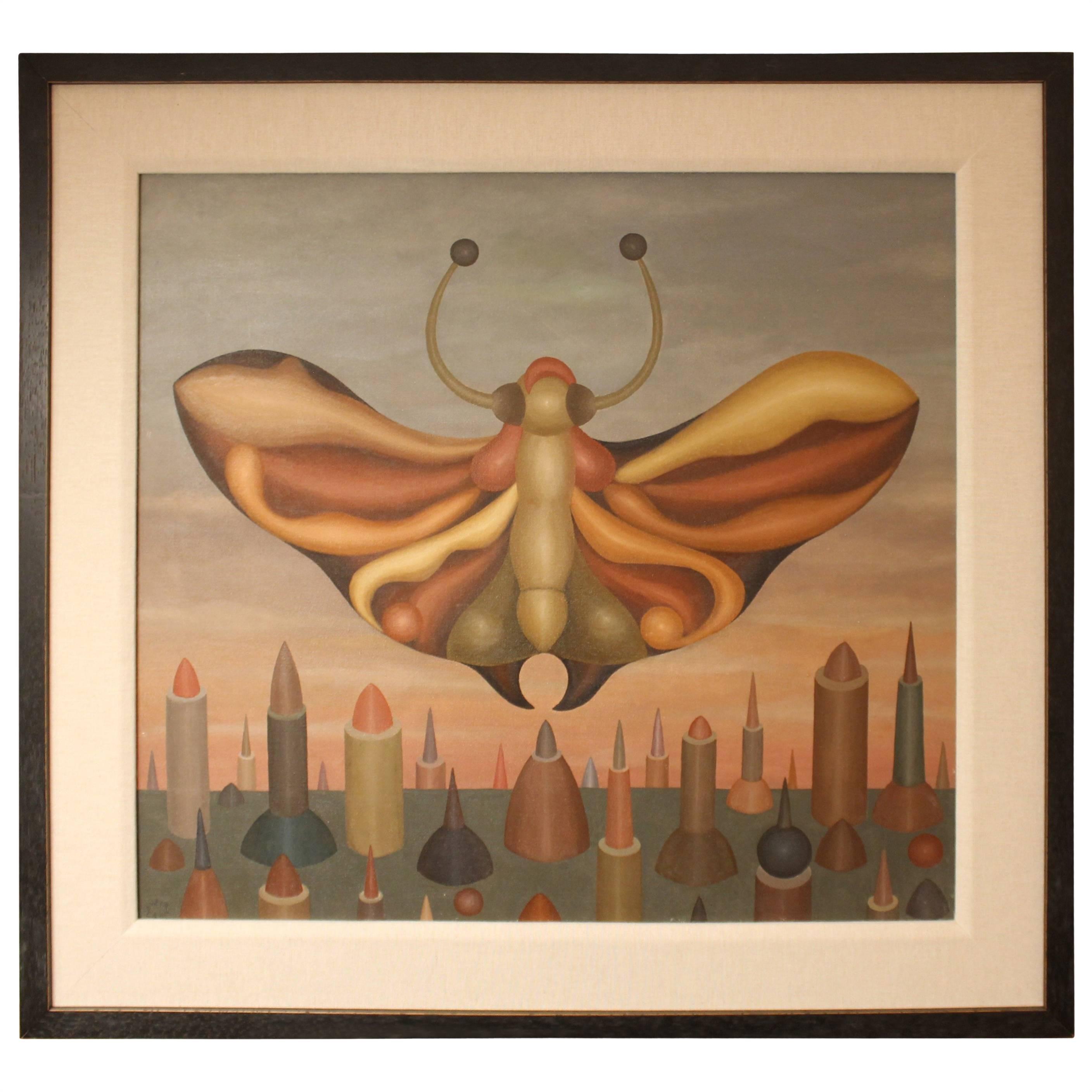 2816x2816 Old European Surrealist Moth Painting, Berta Sava For Sale - Moth Painting