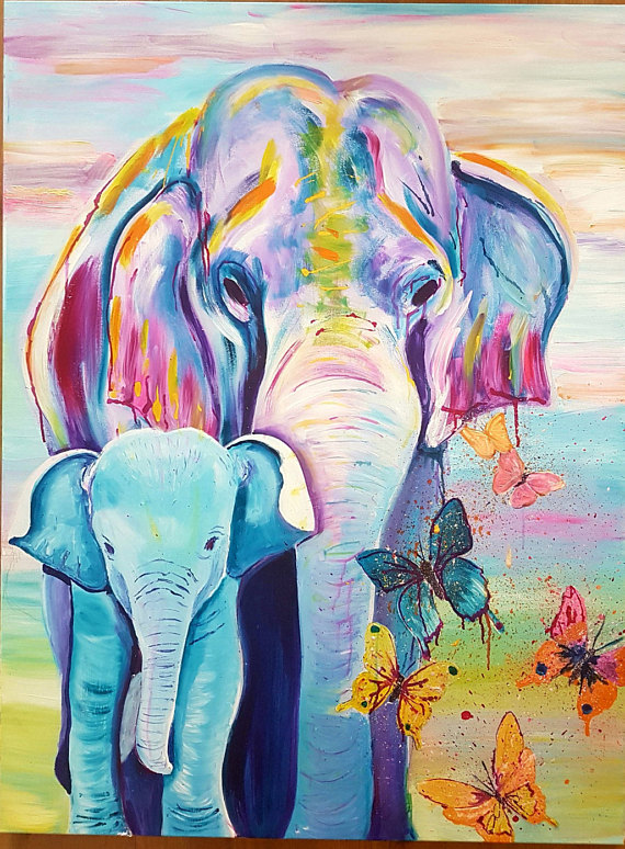 Mother And Baby Elephant Painting at PaintingValley.com | Explore ...