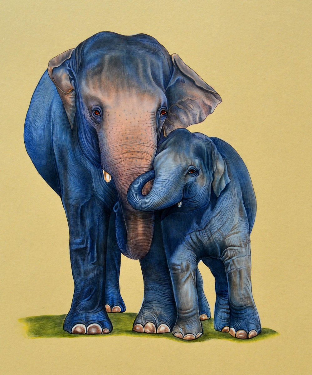 1000x1200 Indian Heritage Arts On Twitter The Unconditional Love Of Mother - Mother And Baby Elephant Painting