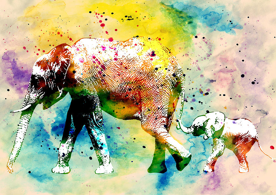 900x636 Mother And Baby Elephant Animal Decorative Poster 1 - Mother And Baby Elephant Painting