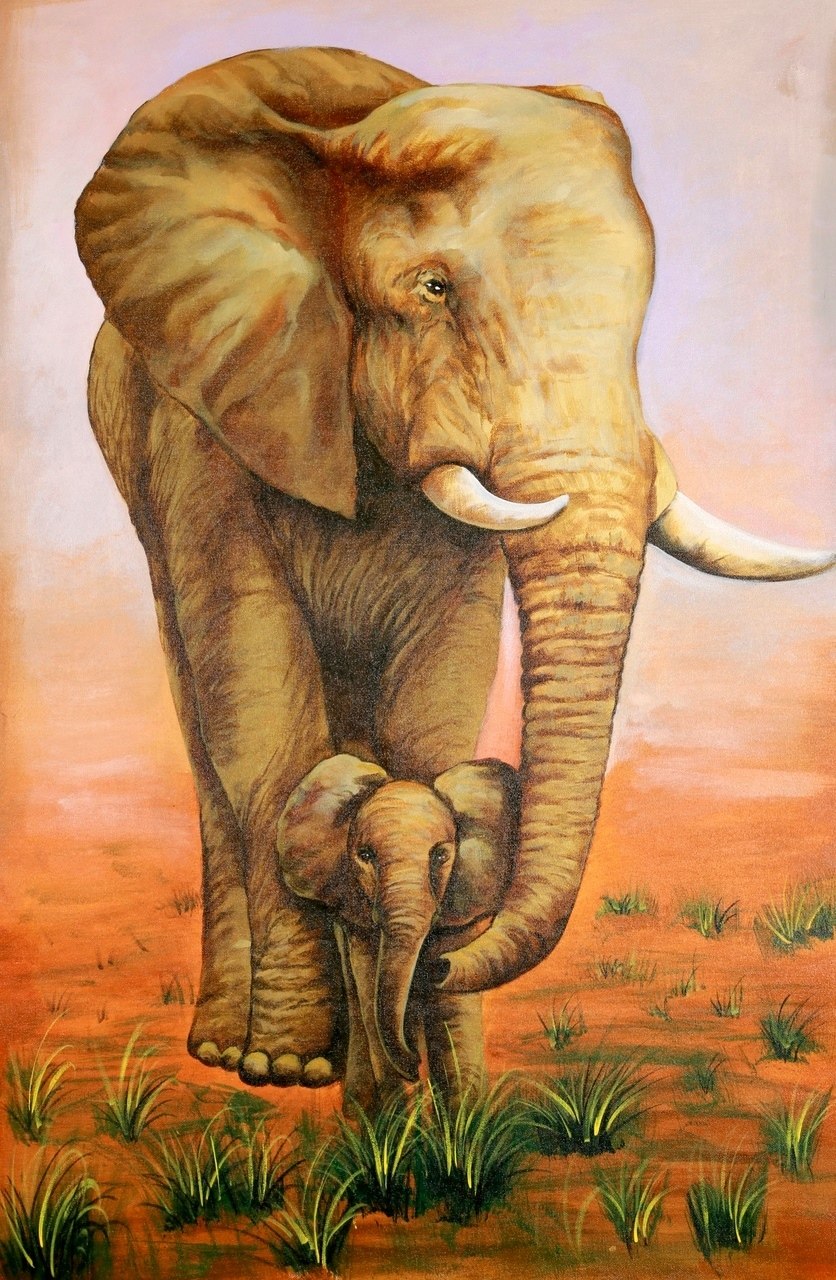 Mother And Baby Elephant Painting at PaintingValley.com | Explore ...