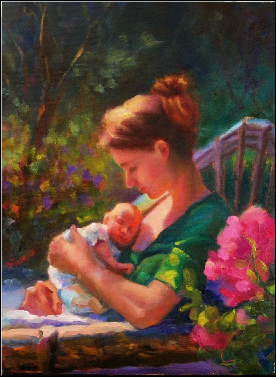 1085x1484 Paint Dance Mother's Love, 9x12, Oil On Canvas, Paintings - Mother And Baby Painting