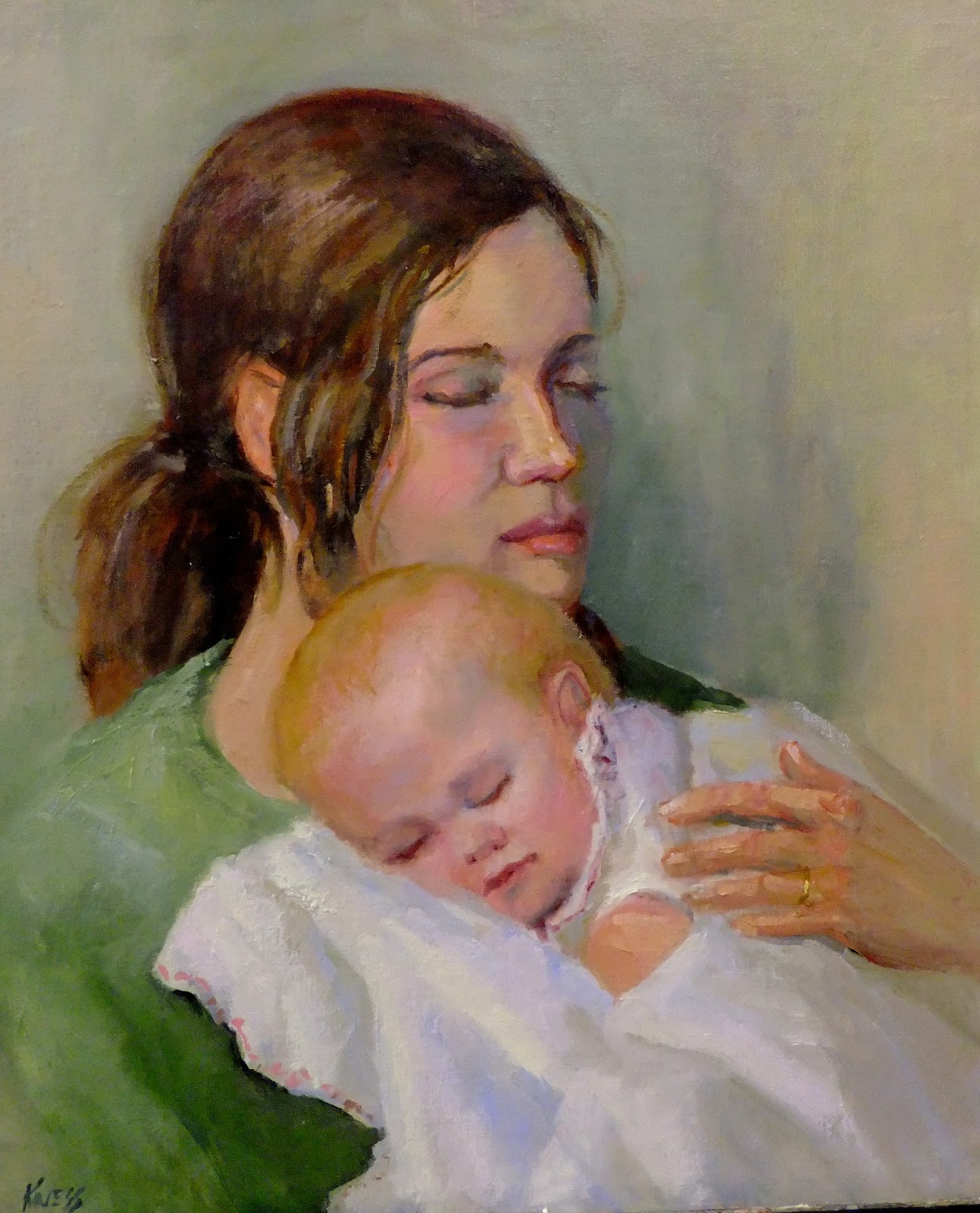 1293x1600 Portrait Artists International Mother And Baby By Patricia Kness - Mother And Baby Painting