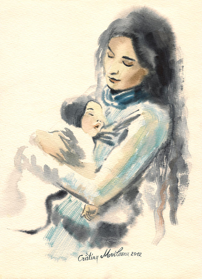 651x900 Mother And Child Watercolor Painting Painting By Cristina Movileanu - Mother And Child Painting