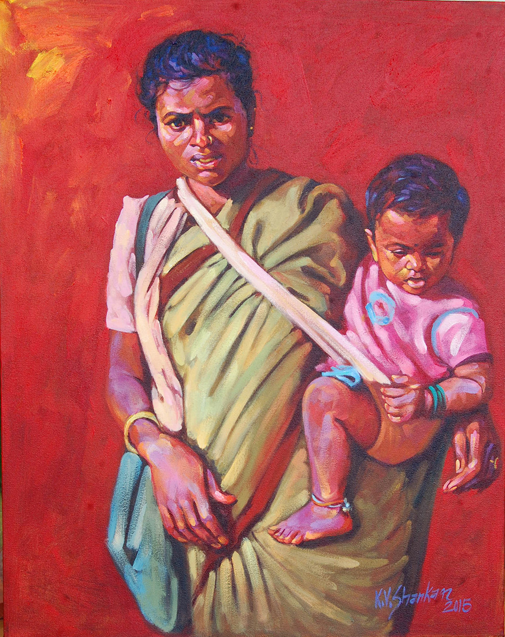 1024x1291 Mother Amp Child By Artist K V Shankar Realism, Painting Mojarto - Mother And Child Painting